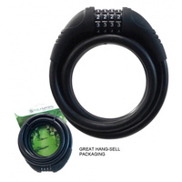 Cable lock, black, 4 digit, silicone, combination, 12mm x 1800mm,