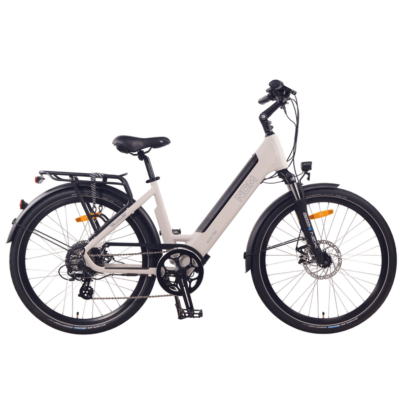 NCM T3S Step-Thru Trekking E-Bike, 250W-500W, 48V 12Ah 576Wh Battery [Sand 26"]