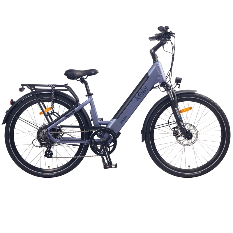 NCM T3S Step-Thru Trekking E-Bike, 250W-500W, 48V 12Ah 576Wh Battery, Hydraulic Brake [Lavender Blue 26"]