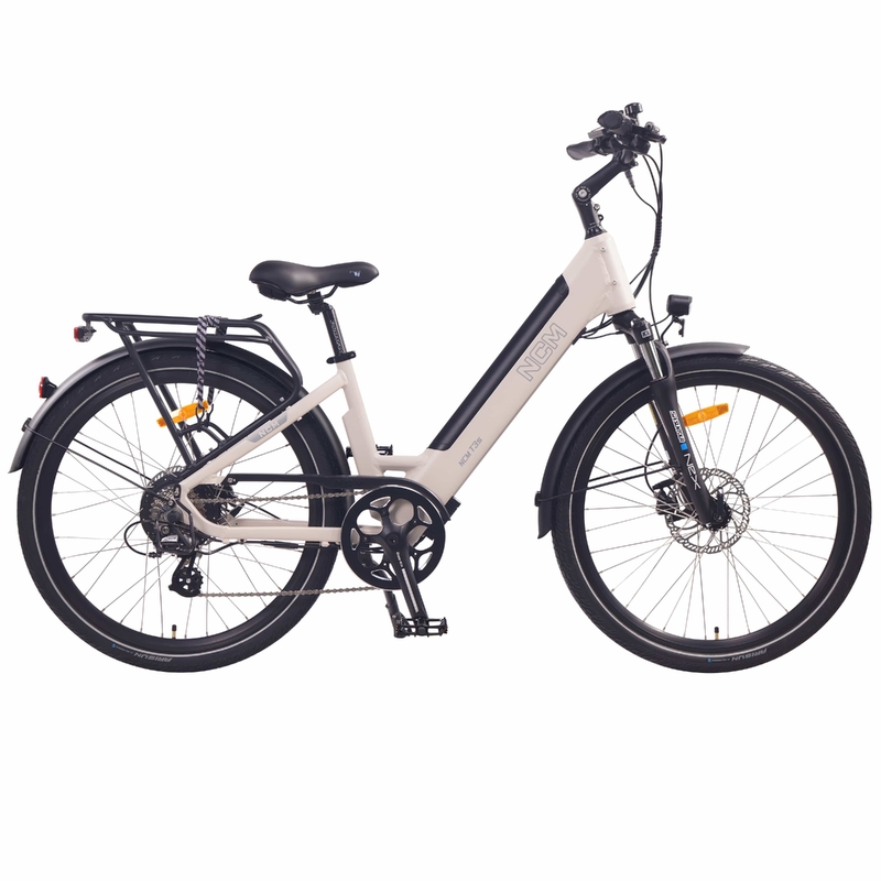 NCM T3S Step-Thru Trekking E-Bike, 250W-500W, 48V 12Ah 576Wh Battery, Hydraulic Brake [Sand 26"]