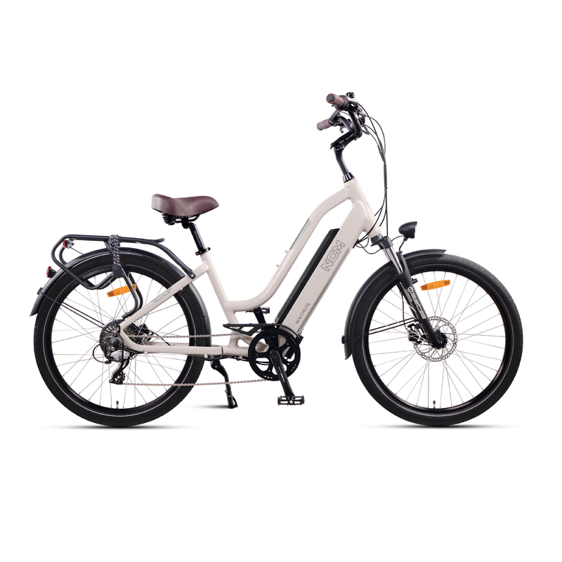 NCM Cru7s Step Thru Cruiser Electric Bike, 250W, 48V 19Ah 912Wh Battery [Sand 26"]